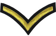 Embroidered gold wire on black cloth 1 Stripe Chevron Lance Corporal insignia badge