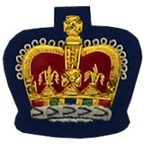 Hand Embroidered Gold on Navy Blue cloth Queen's Crown Sew-On Insignia Badge