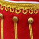 Red Piper Doublet with Gold Scrolling Trim 3 button cuff detail