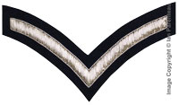 Embroidered silver wire on navy blue cloth 1 Stripe Chevron Lance Corporal insignia badge
