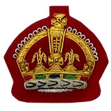 Hand Embroidered Gold Wire on Red Cloth King's Crown Sew-On Badge