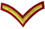 Hand Embroidered gold wire on red cloth 1 Stripe Chevron Lance Corporal insignia badge