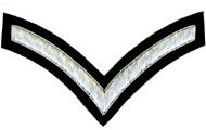 Embroidered Silver wire on black cloth 1 Stripe Chevron Lance Corporal insignia badge