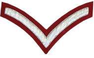 Hand Embroidered silver wire on red cloth 1 Stripe Chevron Lance Corporal insignia badge