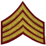 Hand Embroidered gold wire on red cloth 4 Stripe Chevrons Major insignia badge