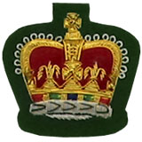 Hand Embroidered Gold Wire on Green Cloth Queen's Crown badge