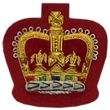 Hand Embroidered Gold Wire on Red Cloth Queen's Crown Sew-On Badge