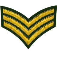 Hand Embroidered gold wire on green cloth 3 Stripe Chevrons Sergeant insignia badge