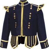 Dark Blue Highland Pipe and Drum Band doublet with 18 button zipper front and gold metallic braid trims