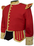 Red Drum Major Highland Pipe and Drum Band Doublet with buff facings and braid trim