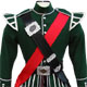 Green piper doublet shown with optional belt, crossbelt, and sash