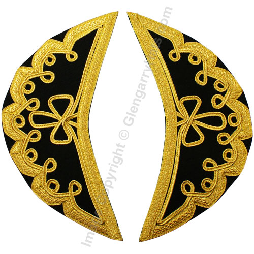 GlengarryHats.com Black Melton Wool Gold Scroll Trim Doublet Shoulder Shells