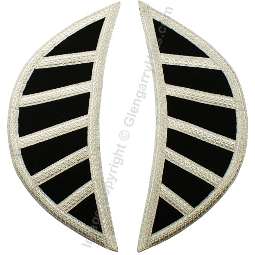 GlengarryHats.com Black Melton Wool Silver 5 Bar Trim Doublet Shoulder Shells