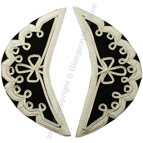 GlengarryHats.com Black Melton Wool Silver Scroll Trim Doublet Shoulder Shells